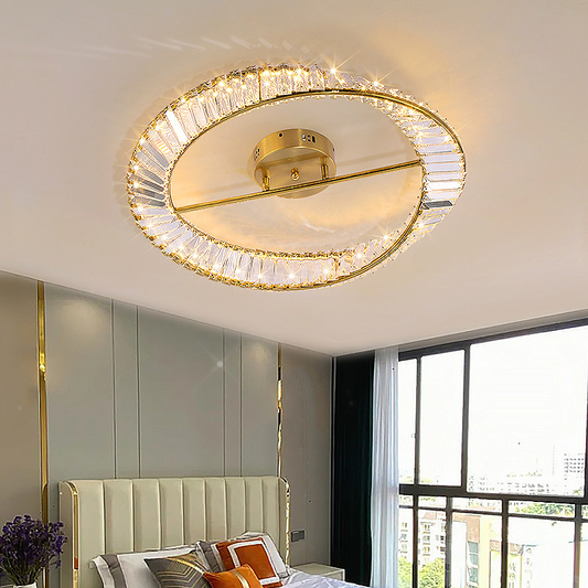 Modern Crystal LED Dimmable Ceiling Lights Living Room Luxury Gold Steel Ceiling Lamp Bedroom Mounted LED Lustre Lamp Fixtures